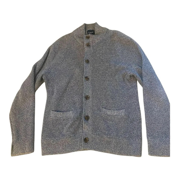J Crew 100% Cotton Men’s Button Front Cardigan Sz L Blue White - Picture 2 of 6